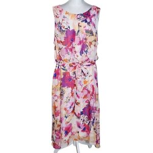 R&K Orange and Pink Floral Sleeveless Dress Size 20W Pink Wedding Guest Dress